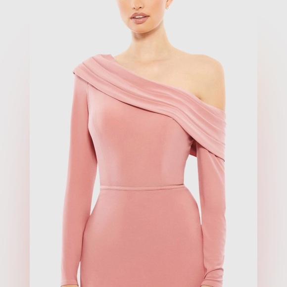 Mac Duggal 26595 NWT Pink Drop Shoulder Long Sleeve Column Gown - Picture 2 of 6